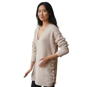 Anthro Free People Heart It Lace Sweater Size Small Knit Pink Long Sleeve V Neck